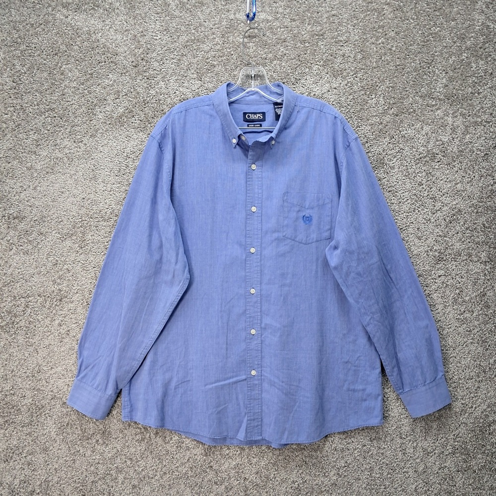Chaps Mens XL Easy Care Blue Long Sleeve Button Down Shirt Pocket Crest Logo